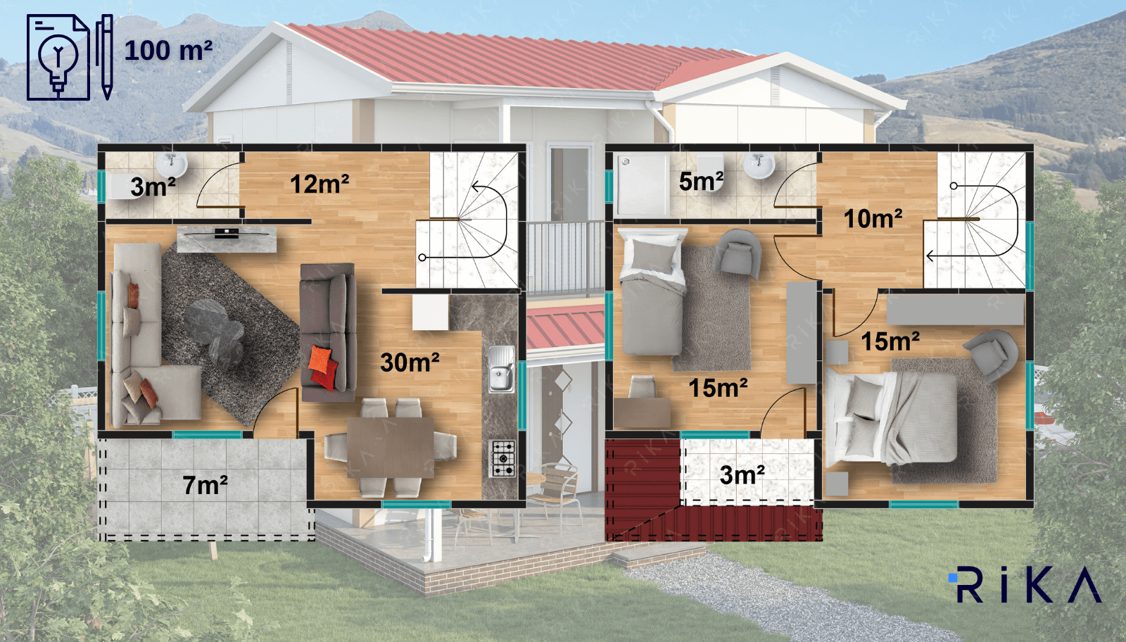 100 m² Two Story Prefabricated House