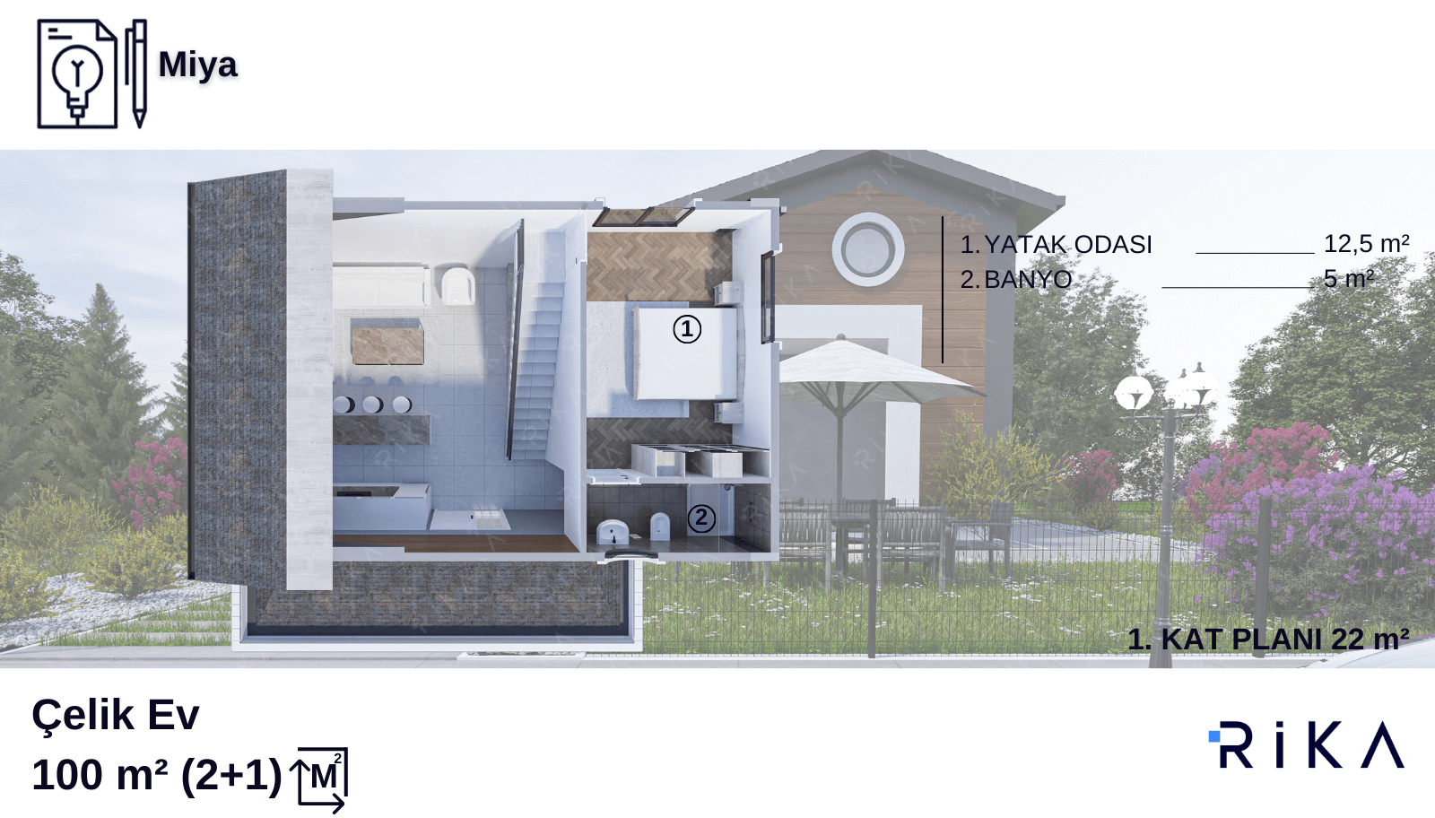 100 m2 Miya Çift Katlı Hafif Çelik Ev