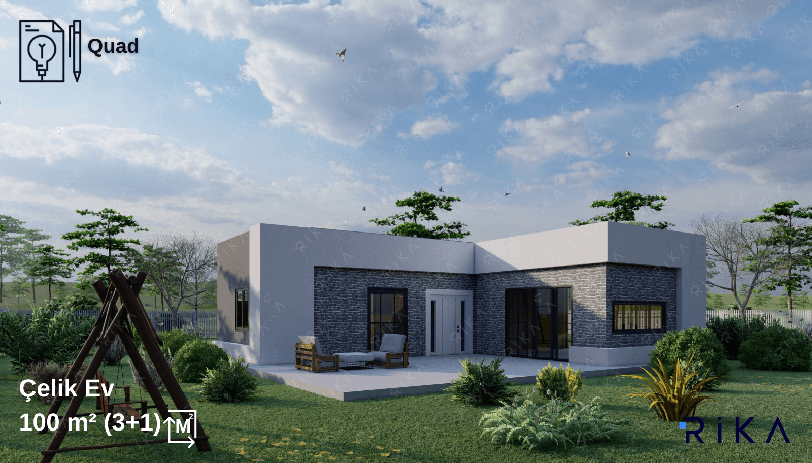 100 m2 Quad Tek Katlı Hafif Çelik Ev