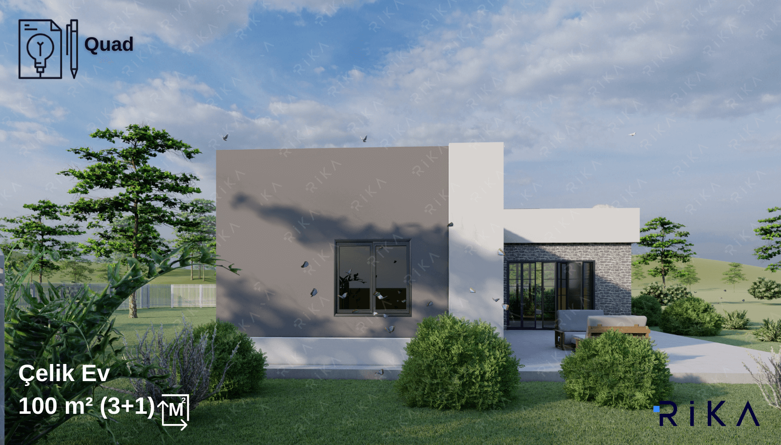 100 m2 Quad Tek Katlı Hafif Çelik Ev