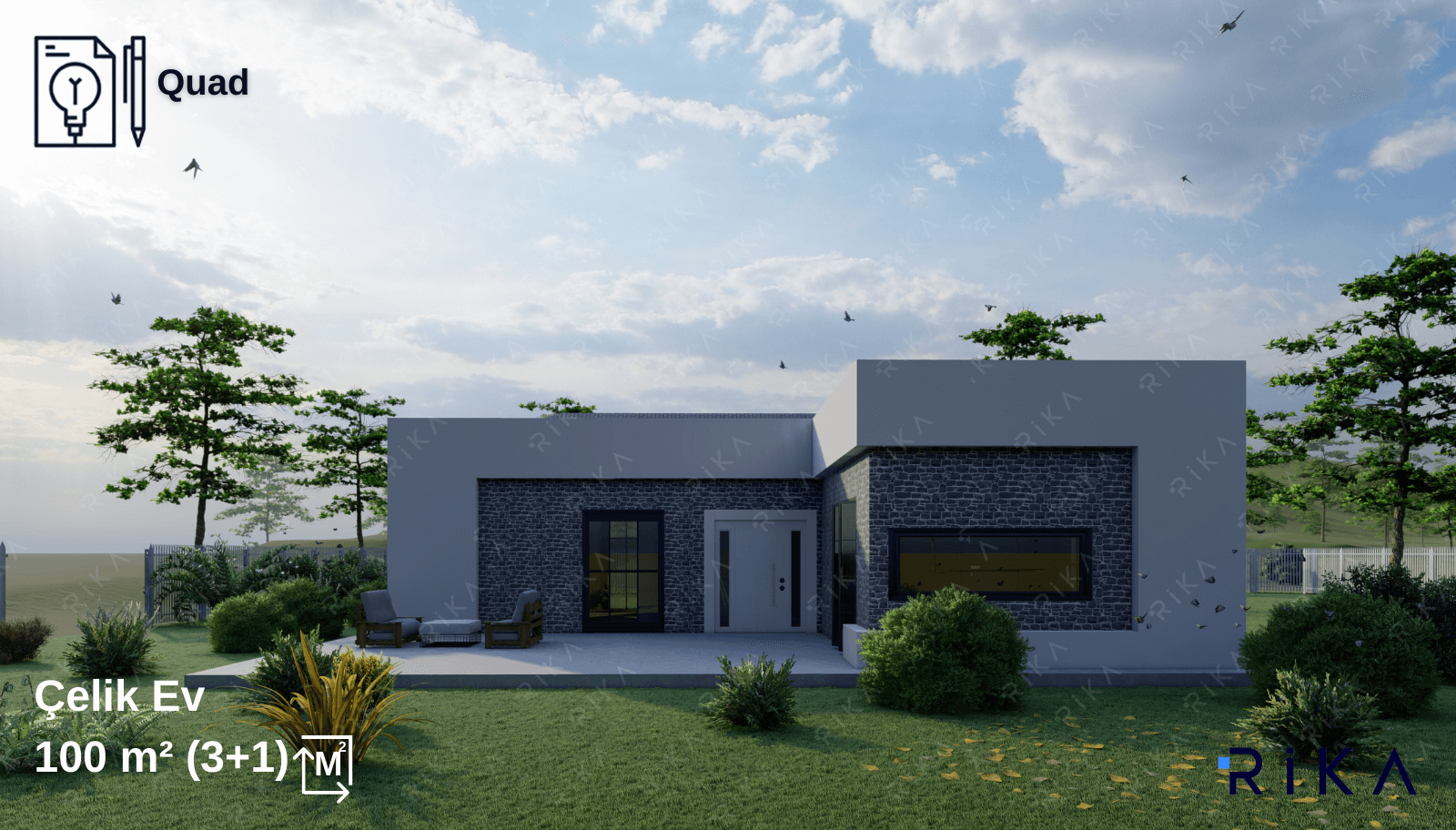 100 m2 Quad Tek Katlı Hafif Çelik Ev