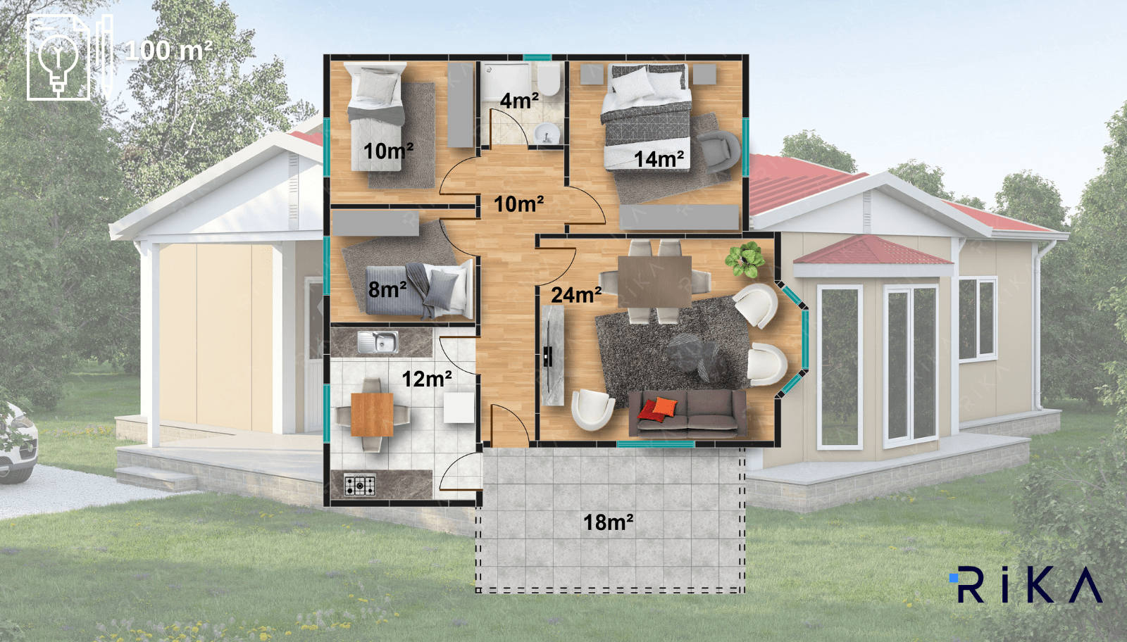 100 m2 Tek Katlı Prefabrik Ev