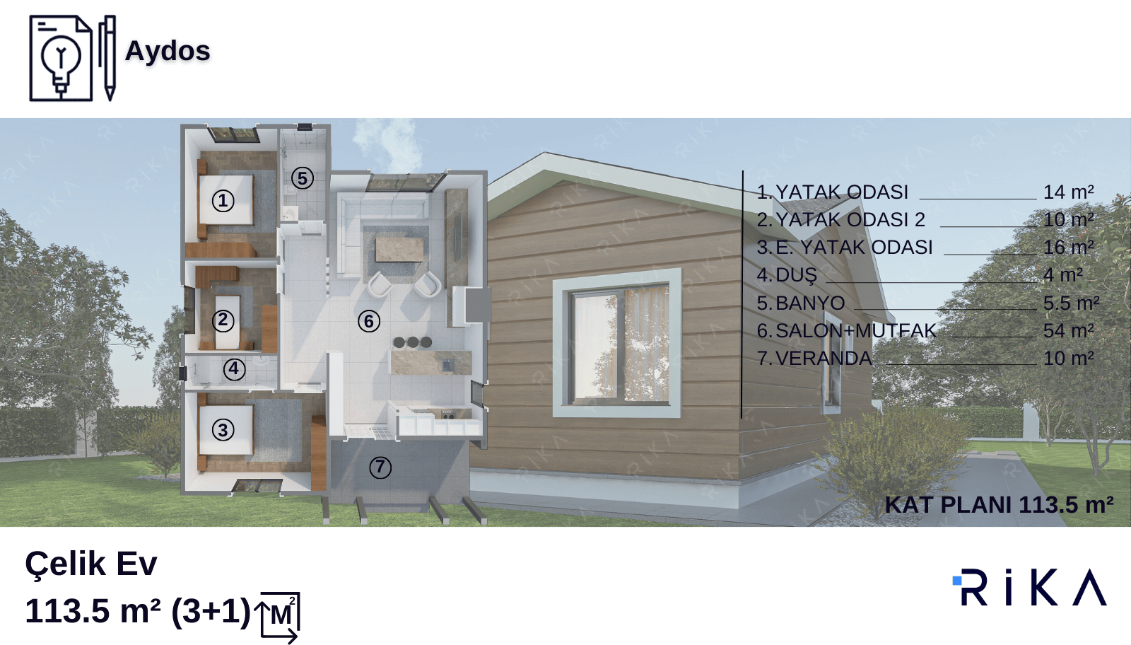 114 m2 Aydos Tek Katlı Hafif Çelik Ev