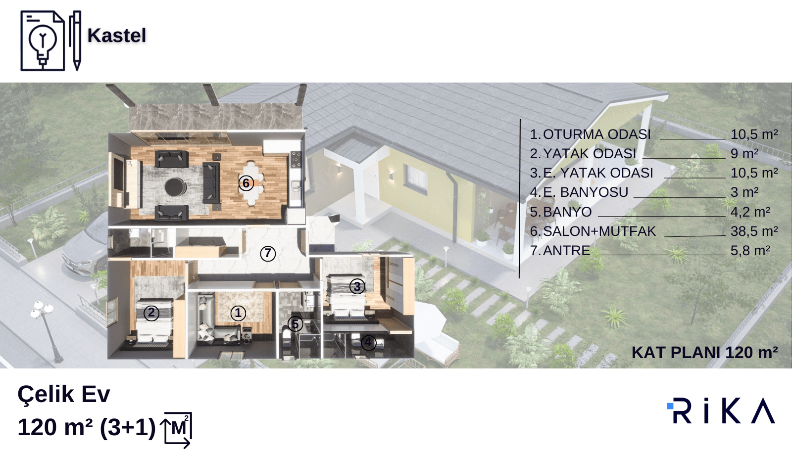120 m² Kastel Single Story Lightweight Steel House