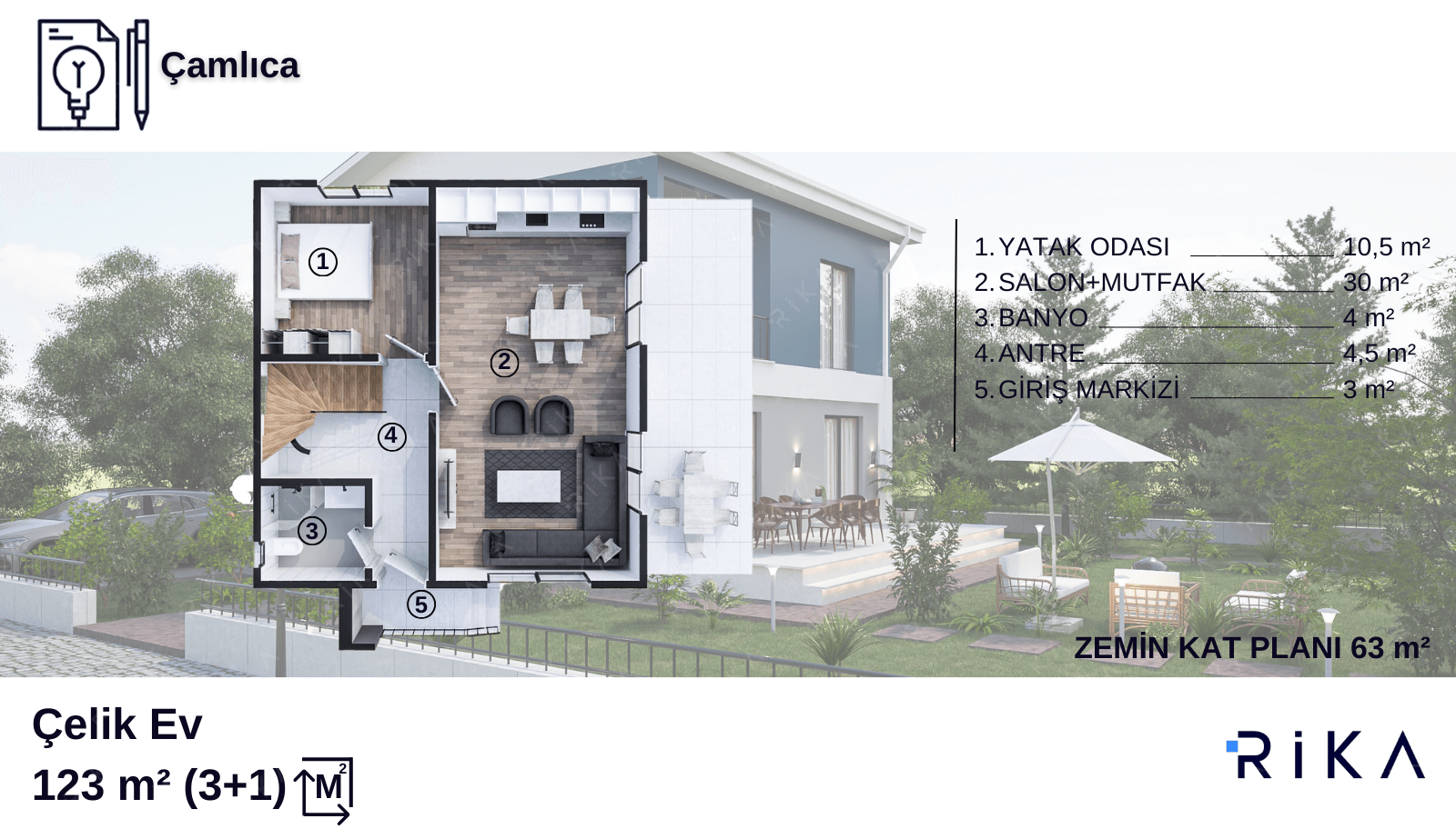 123 m2 Çamlıca Çift Katlı Hafif Çelik Ev
