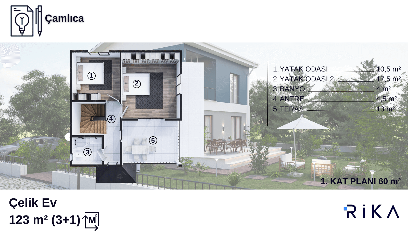 123 m2 Çamlıca Çift Katlı Hafif Çelik Ev