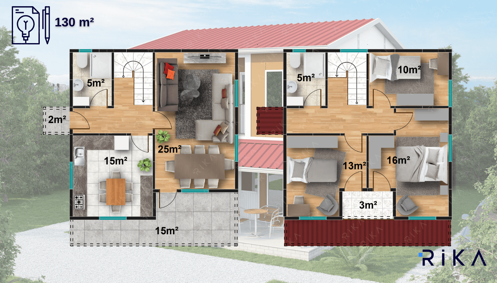 130 m² Two Story Prefabricated House