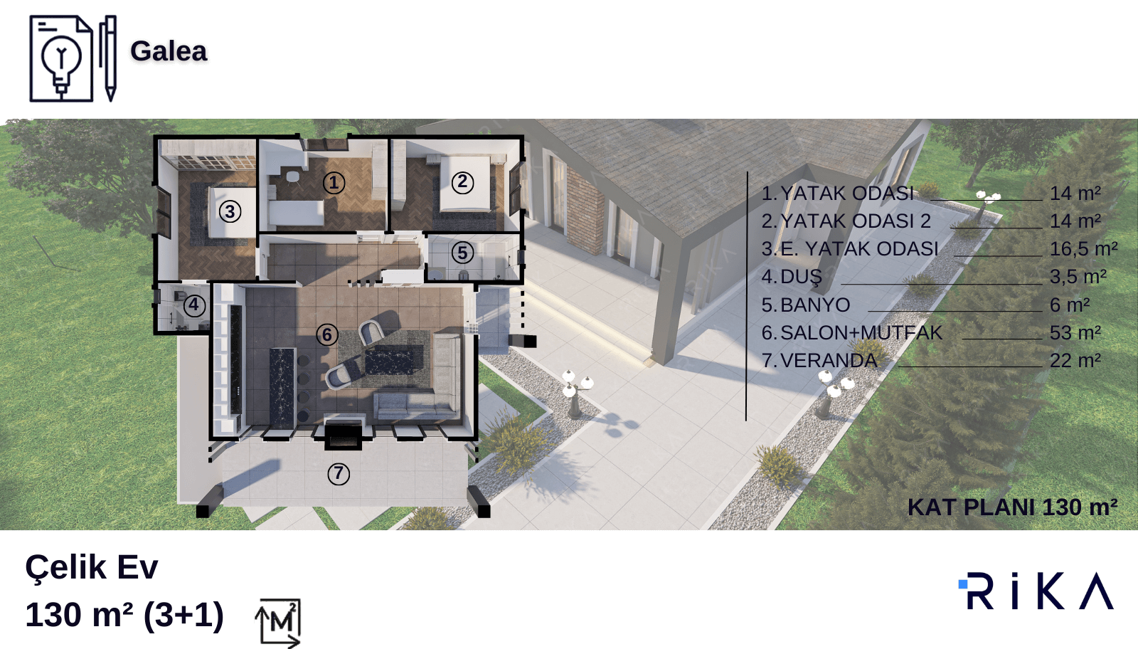 130 m2 Galea Tek Katlı Hafif Çelik Ev
