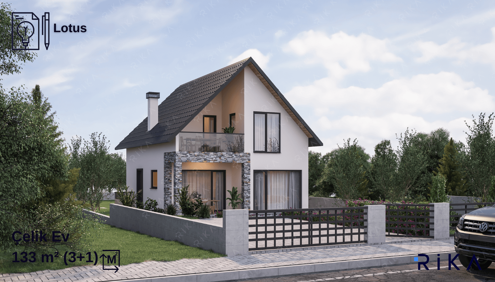 133 m2 Lotus Çift Katlı Hafif Çelik Ev