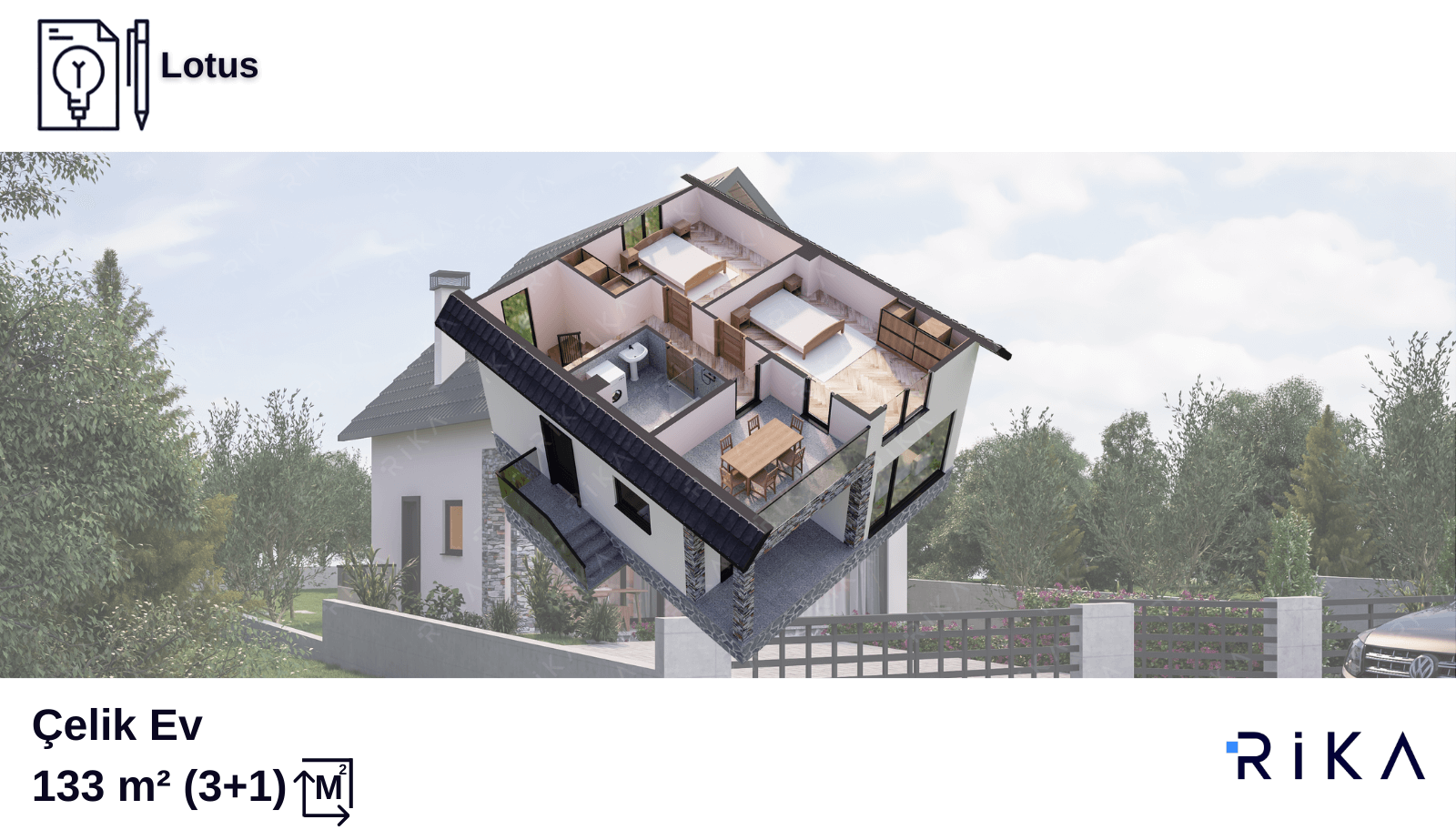 133 m2 Lotus Çift Katlı Hafif Çelik Ev