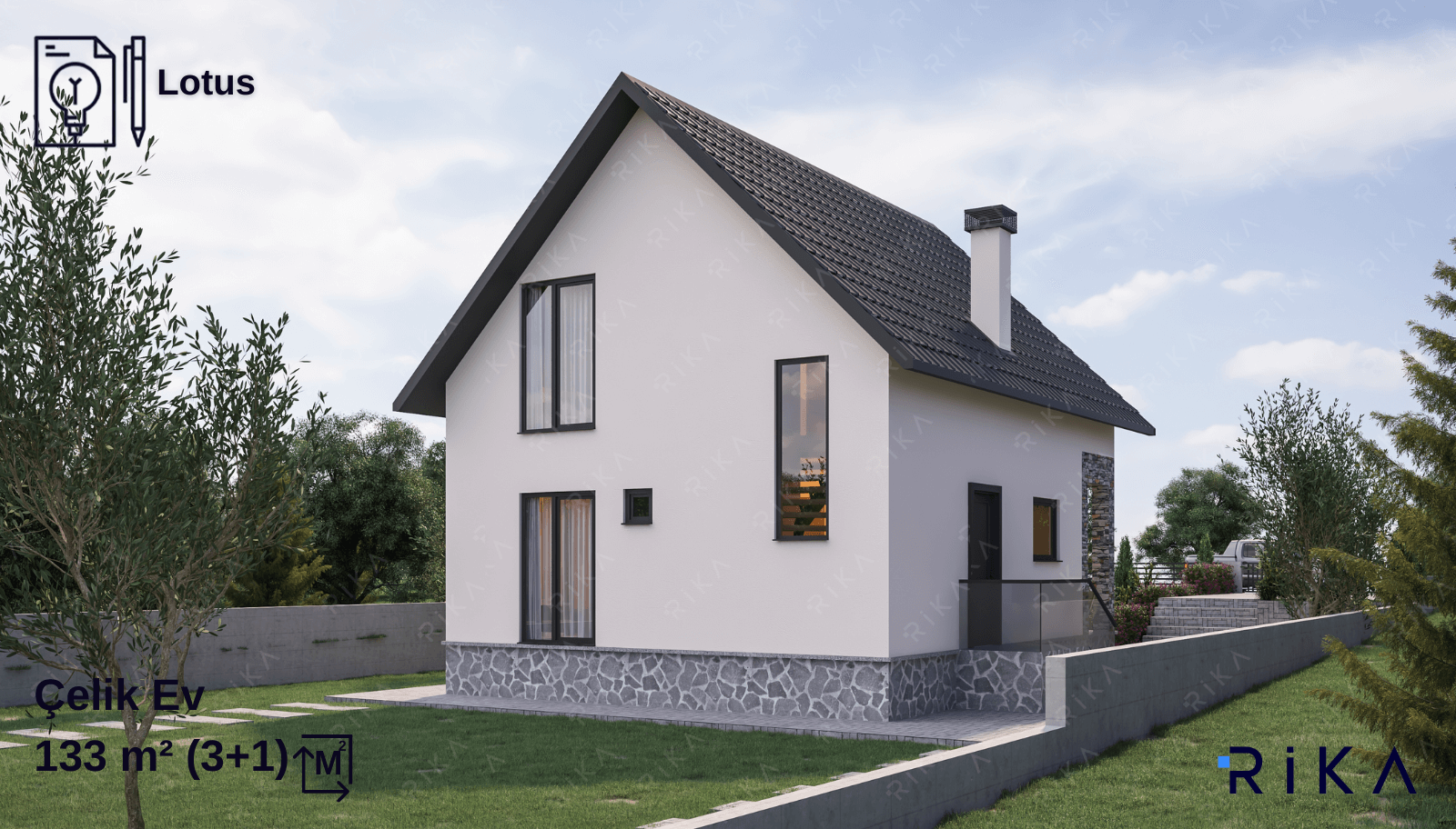 133 m2 Lotus Çift Katlı Hafif Çelik Ev