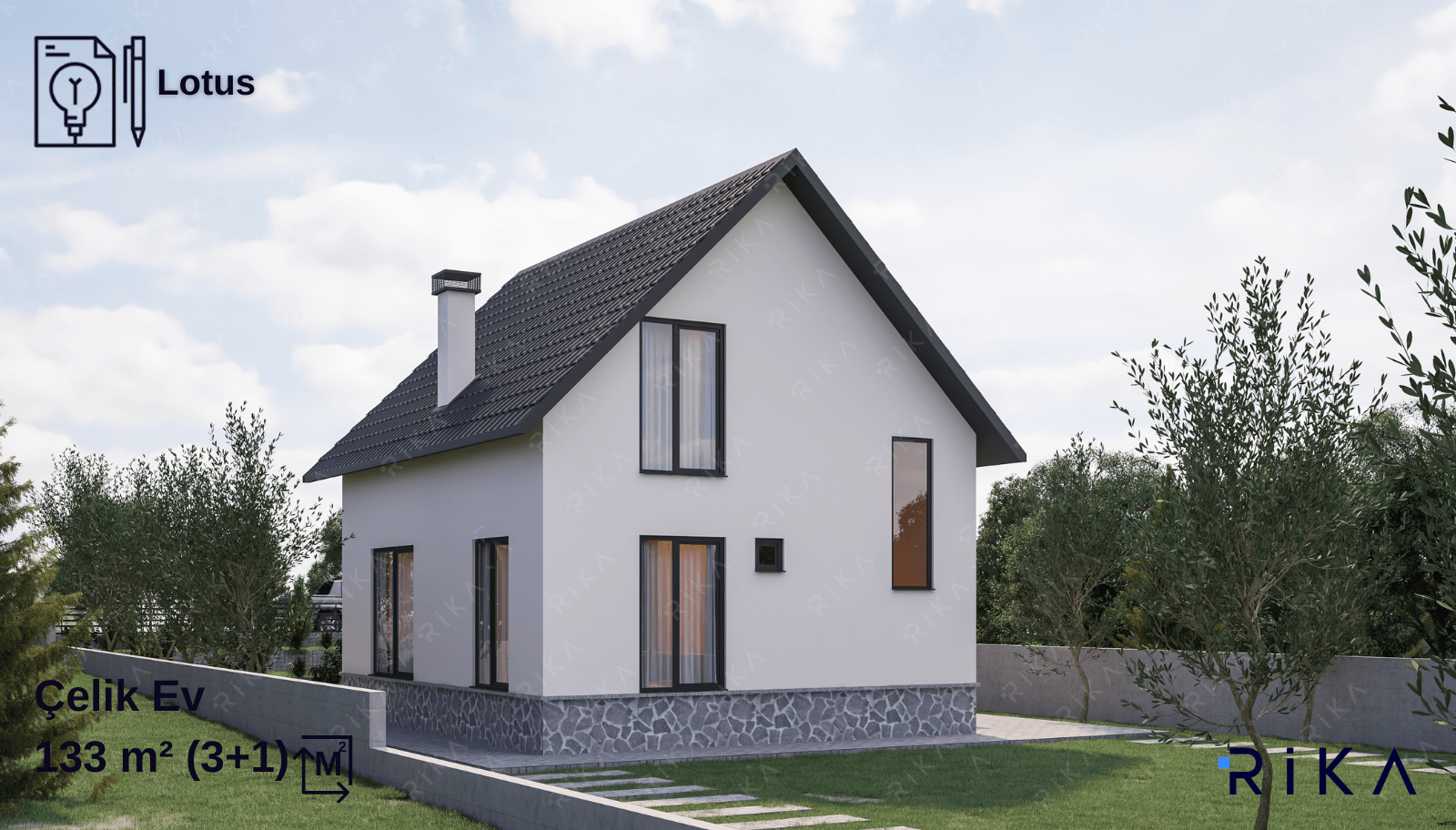 133 m2 Lotus Çift Katlı Hafif Çelik Ev