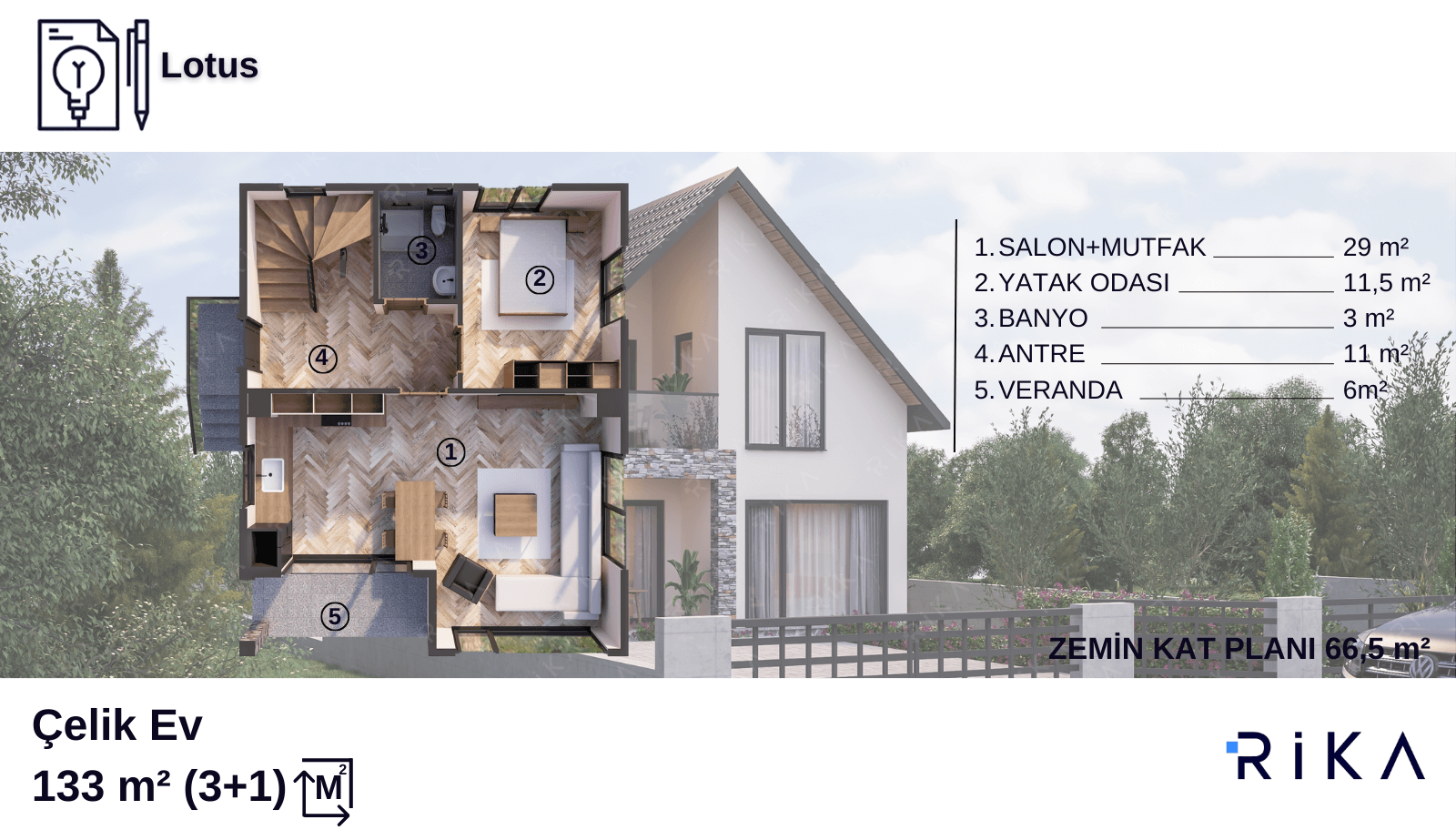 133 m2 Lotus Çift Katlı Hafif Çelik Ev