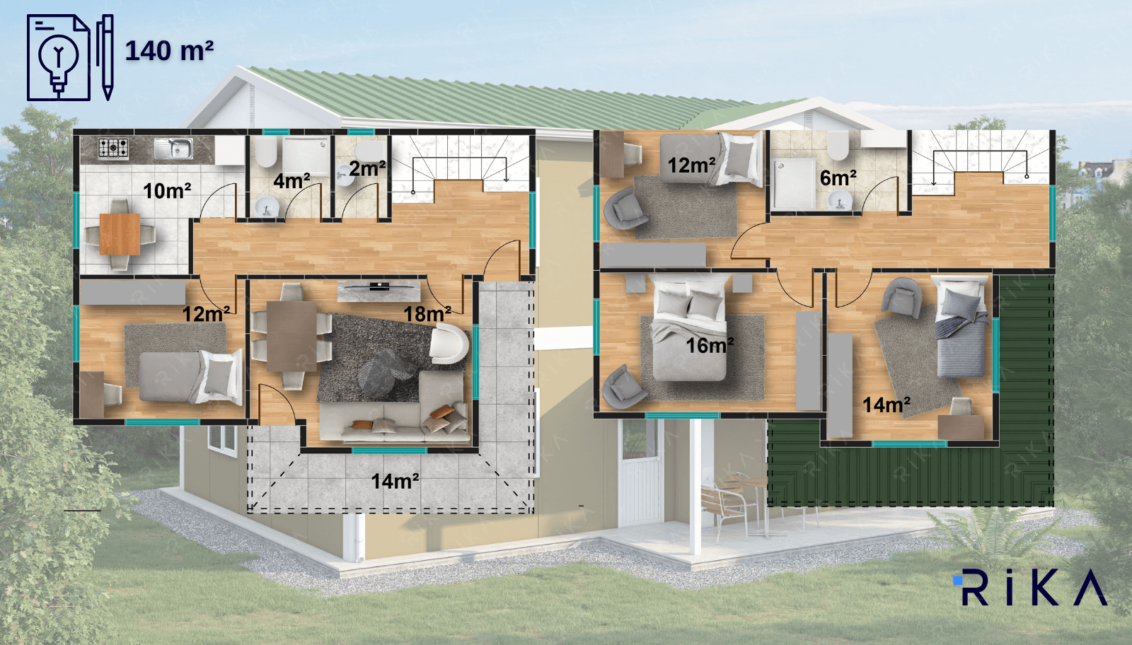 140 m² Two Story Prefabricated House