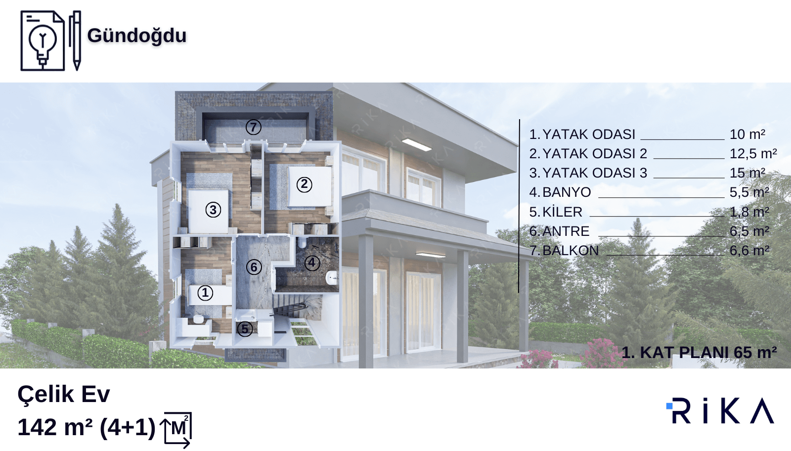 142 m2 Gündoğdu Çift Katlı Hafif Çelik Ev