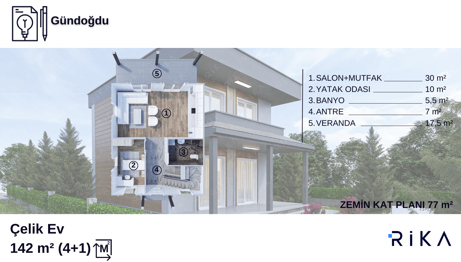 142 m2 Gündoğdu Çift Katlı Hafif Çelik Ev