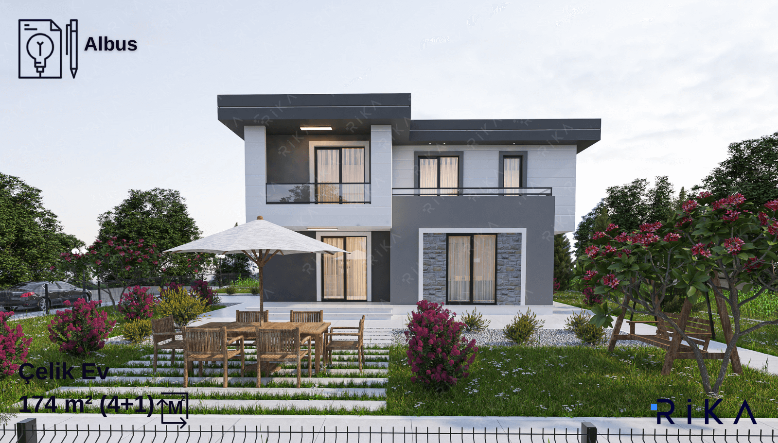 174 m2 Albus Çift Katlı Hafif Çelik Ev