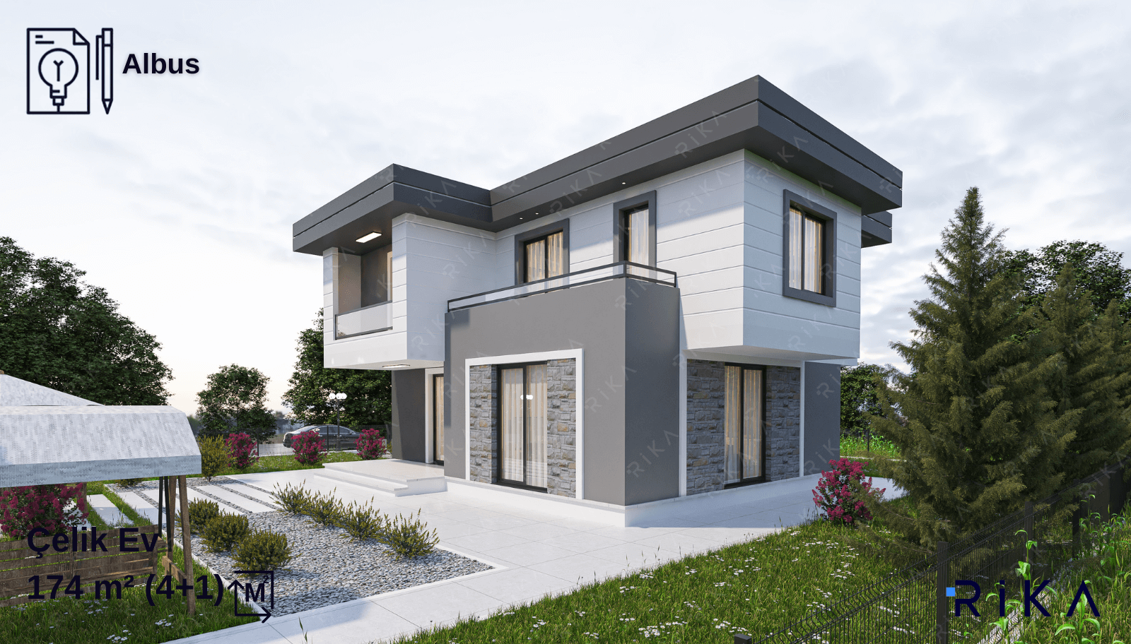 174 m2 Albus Çift Katlı Hafif Çelik Ev