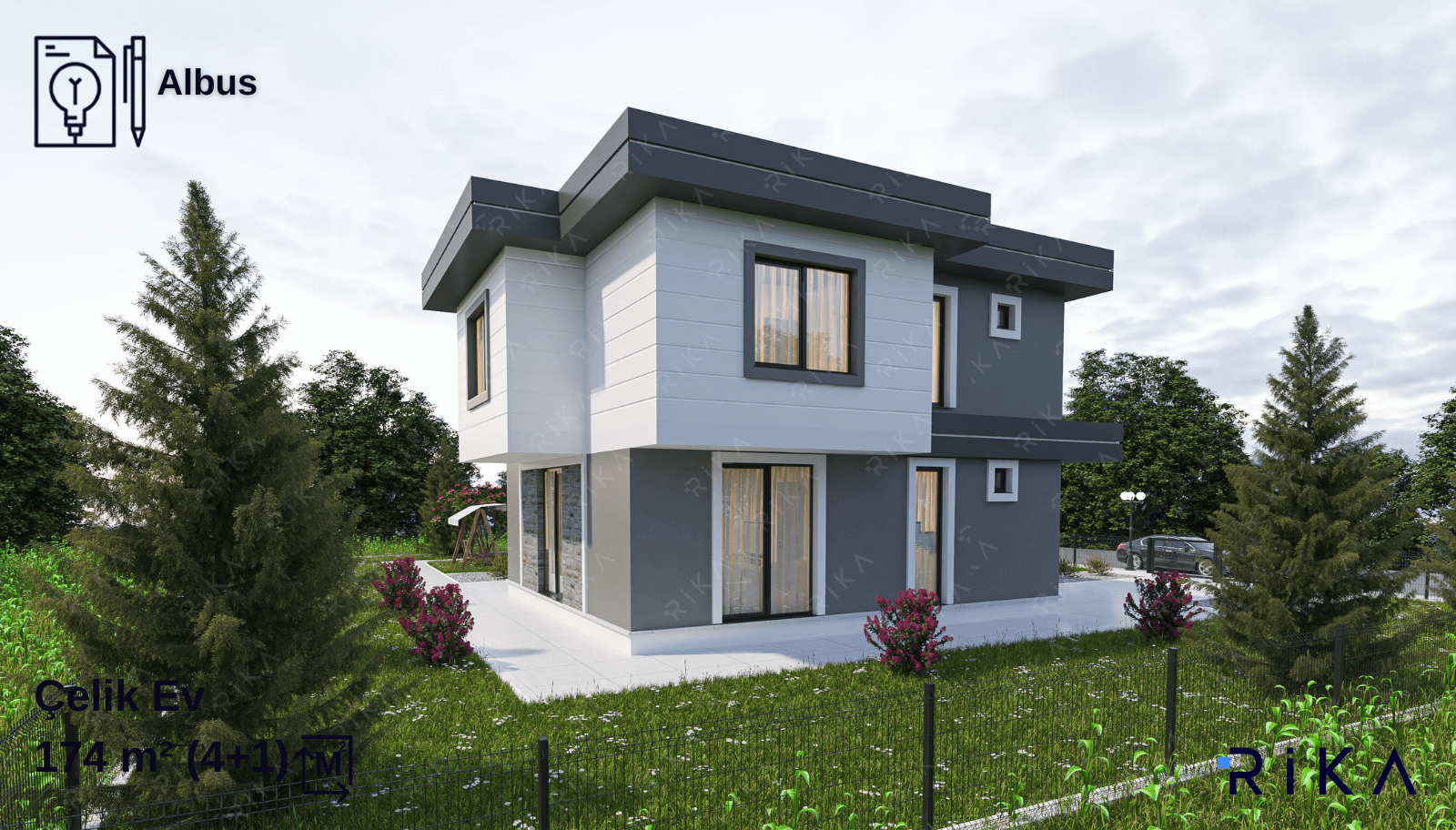 174 m2 Albus Çift Katlı Hafif Çelik Ev