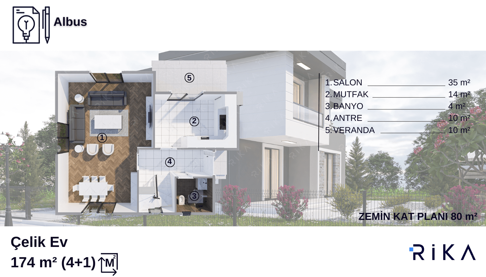 174 m2 Albus Çift Katlı Hafif Çelik Ev