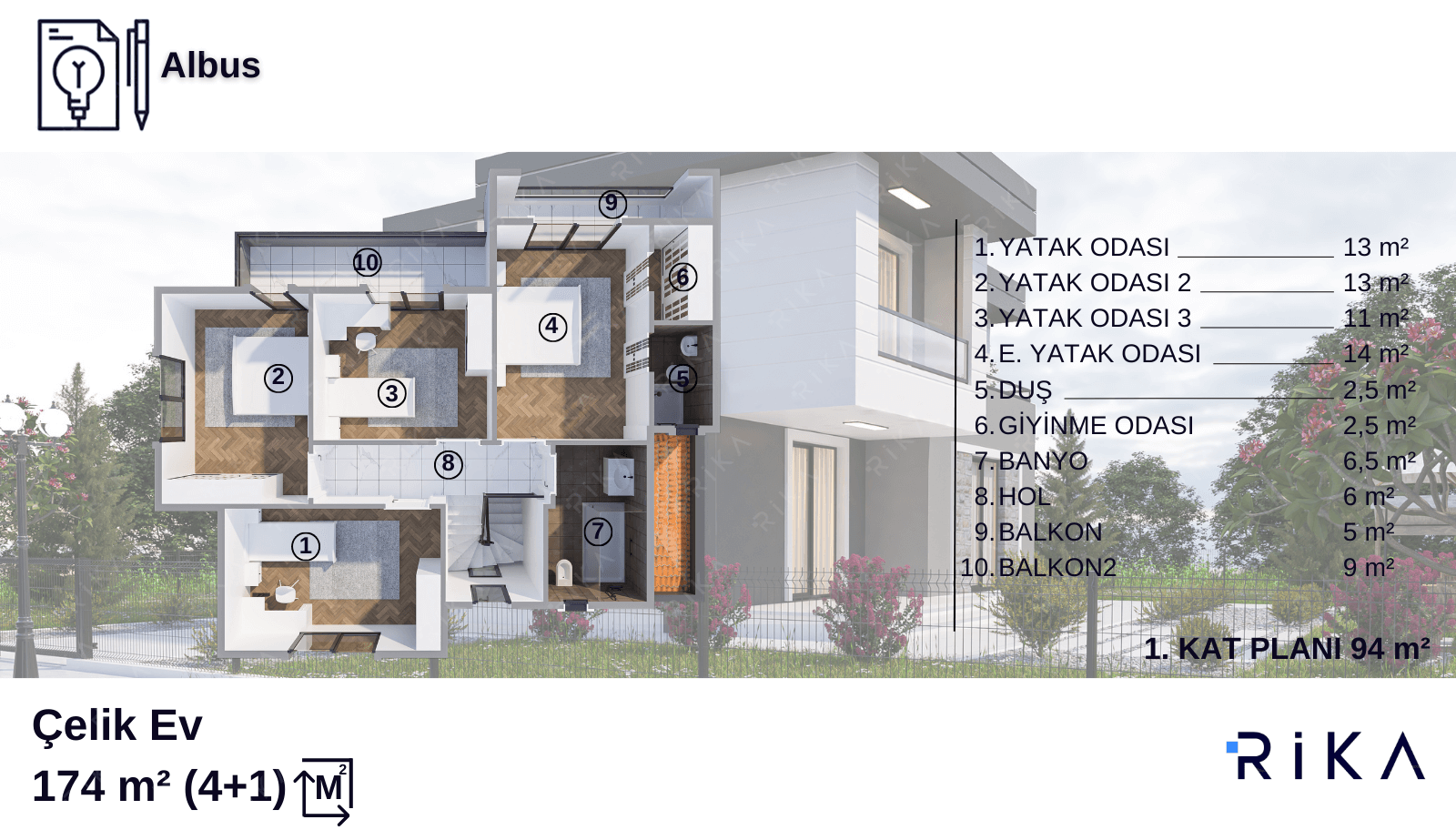 174 m2 Albus Çift Katlı Hafif Çelik Ev