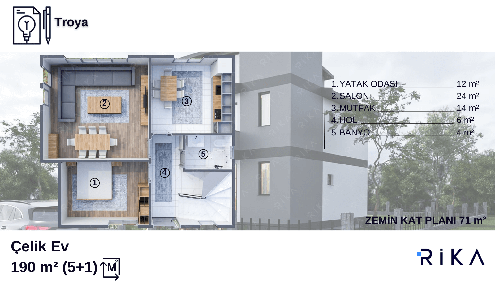 190 m2 Troya Tribleks Hafif Çelik Ev