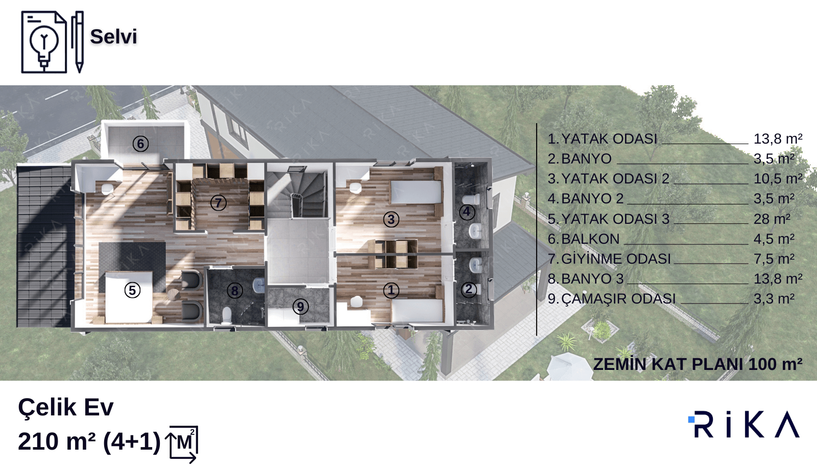 210 m2 Selvi Çift Katlı Hafif Çelik Ev