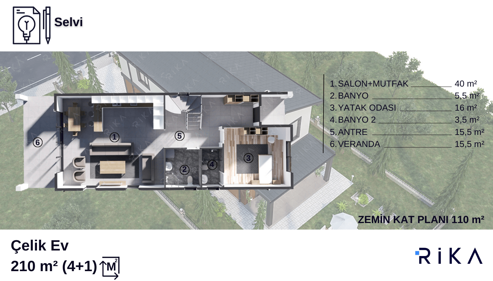 210 m2 Selvi Çift Katlı Hafif Çelik Ev