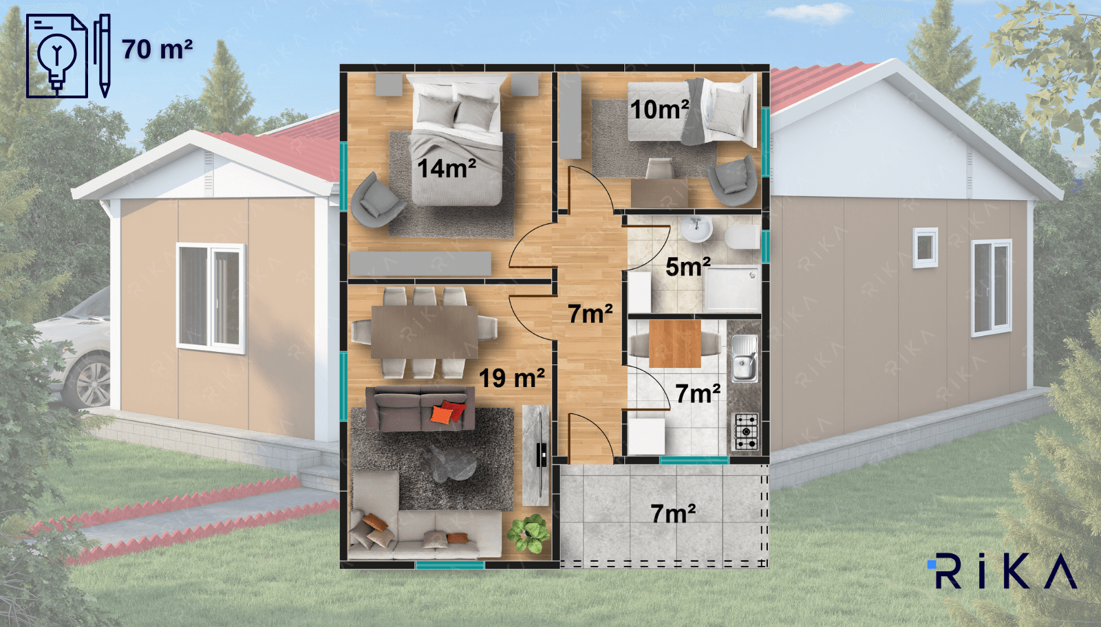 70 m² Single Story Prefabricated House