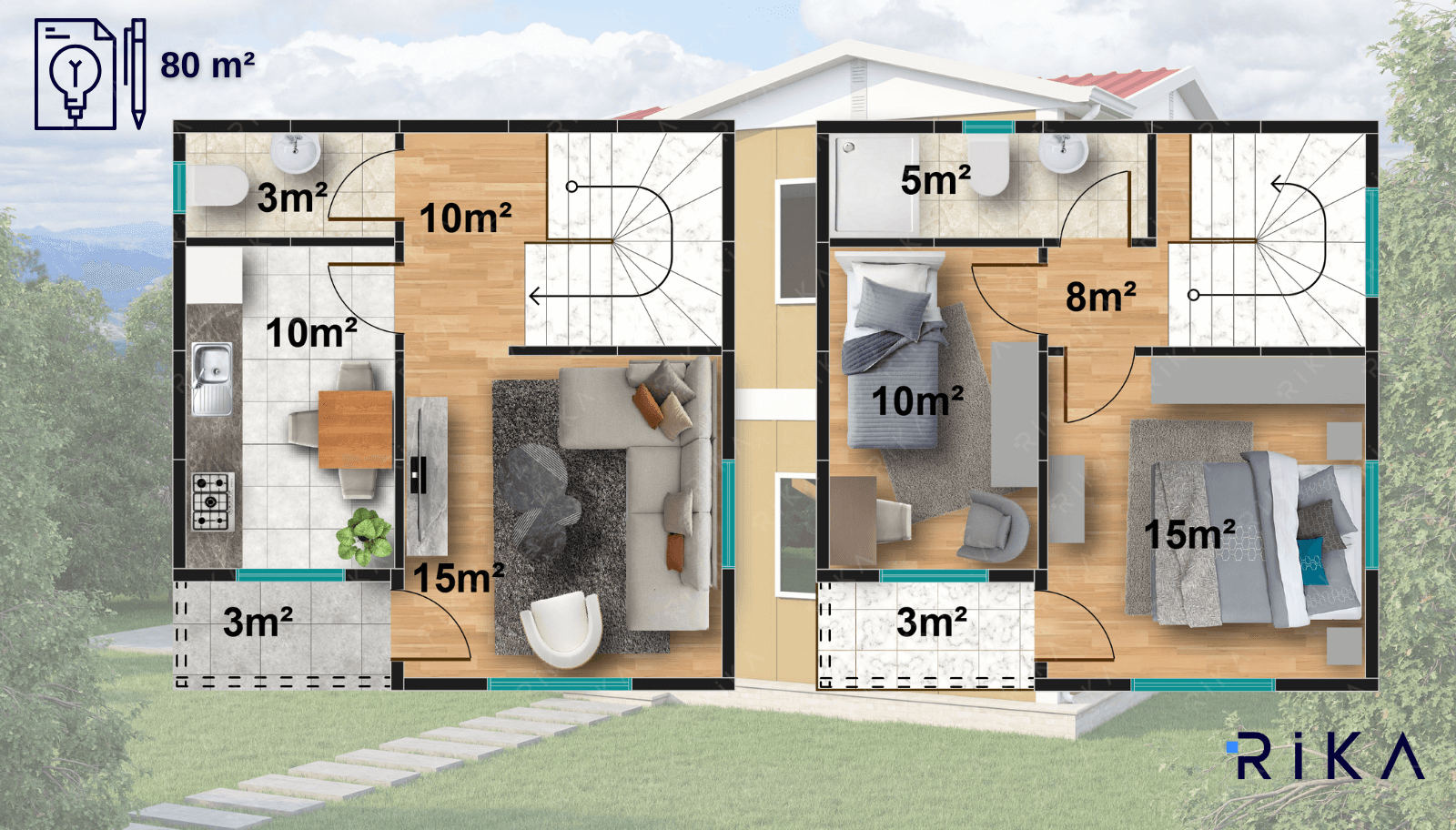 80 m² Two Story Prefabricated House