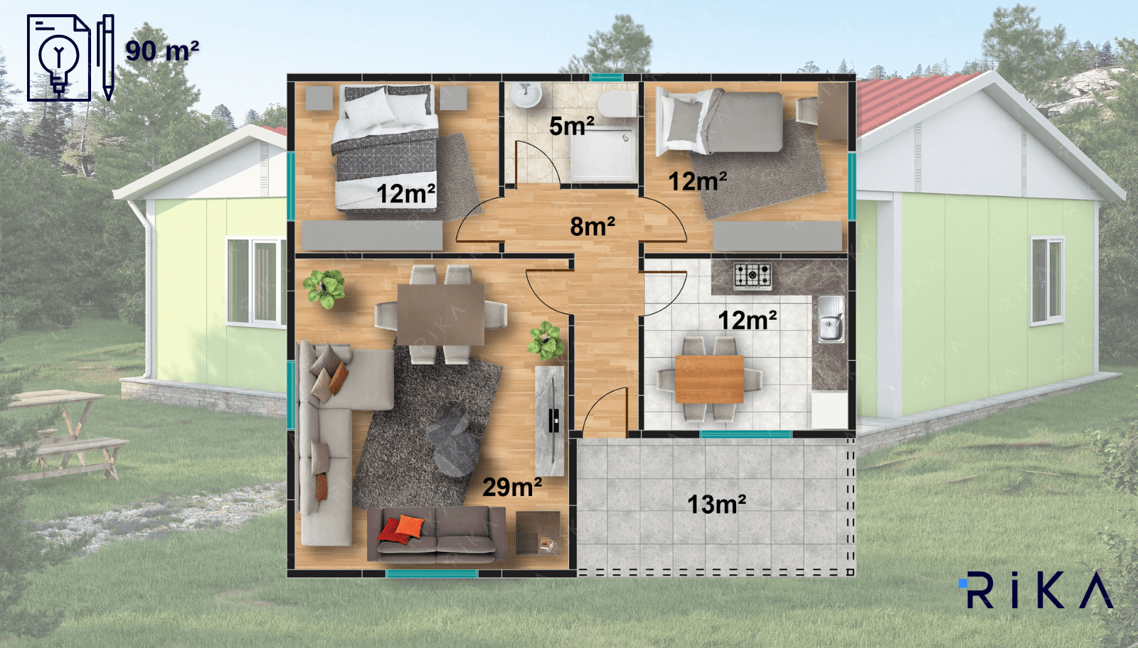 90 m2 Tek Katlı Prefabrik Ev