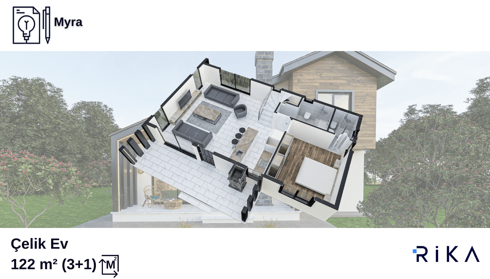 MYRA 122 m2 Çift Katlı Hafif Çelik Ev