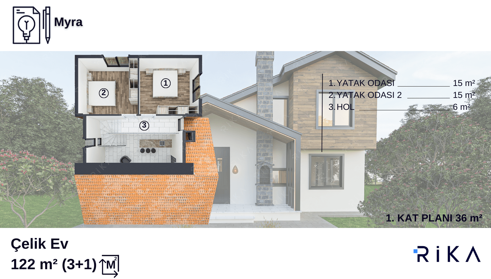MYRA 122 m2 Çift Katlı Hafif Çelik Ev